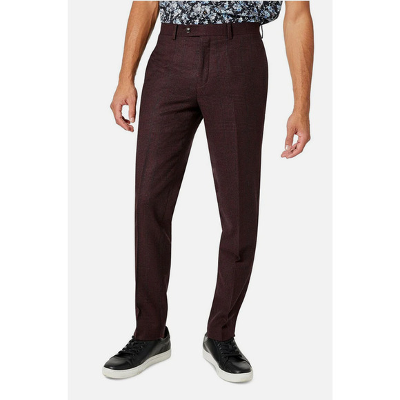 Tallia Vane Mens Plaid Wool Suit Pants Dark Red Size 30X32 4265